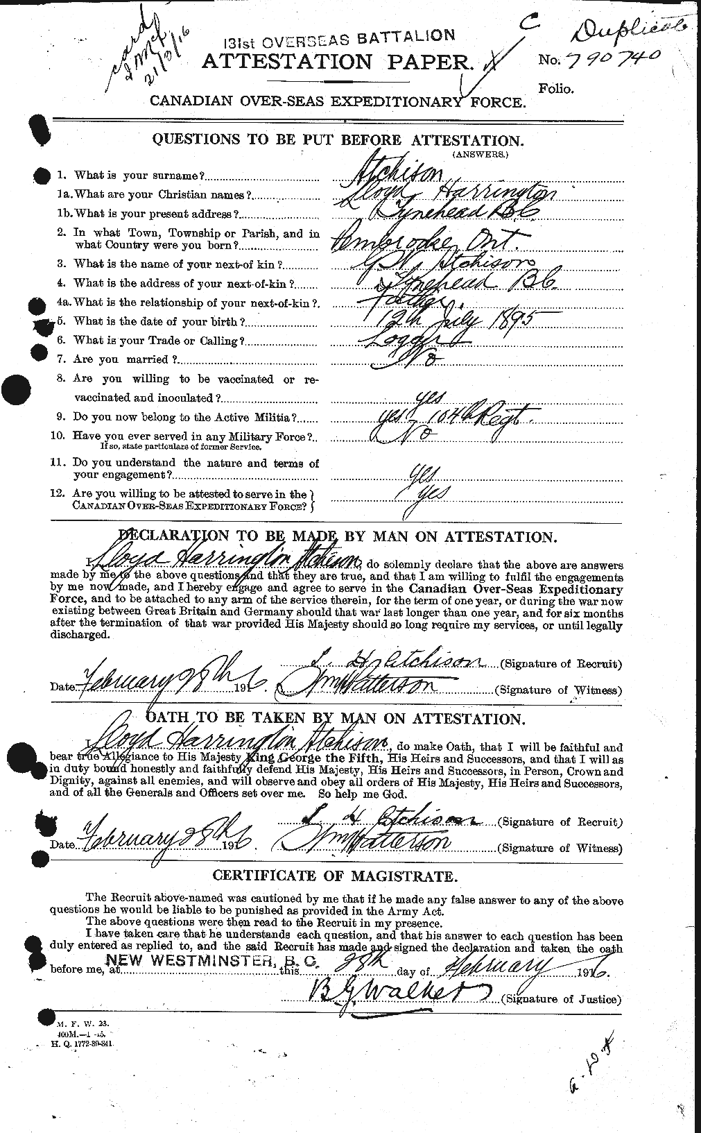 Personnel Records of the First World War - CEF 217022a