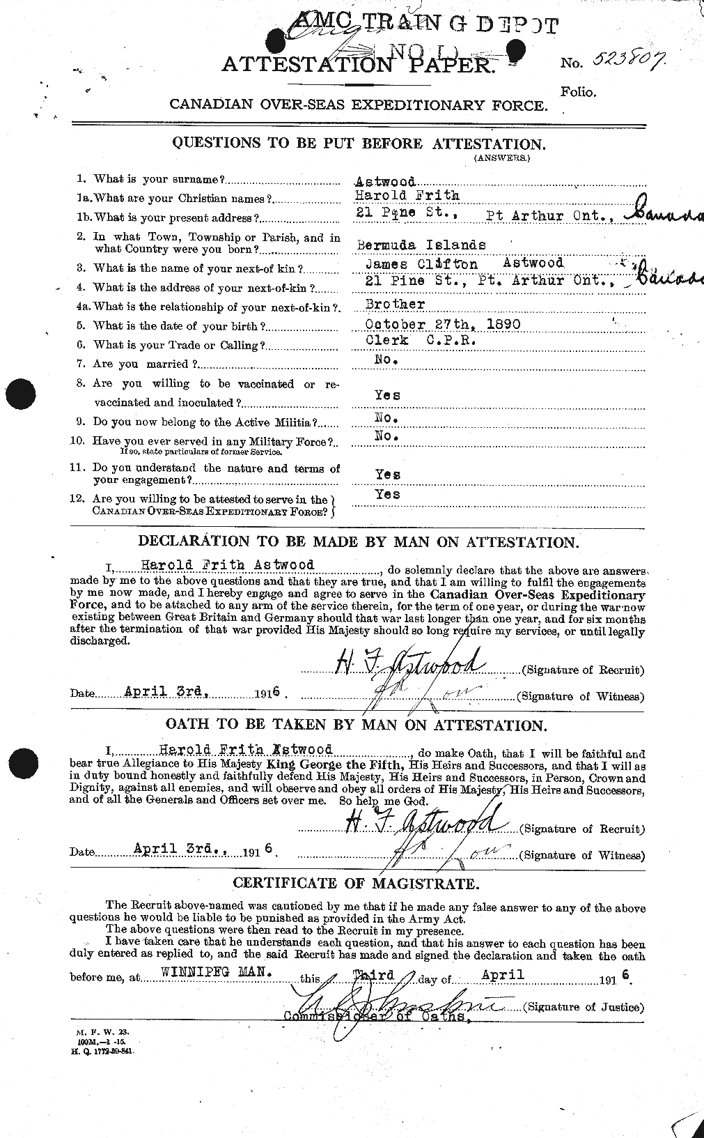 Personnel Records of the First World War - CEF 217061a