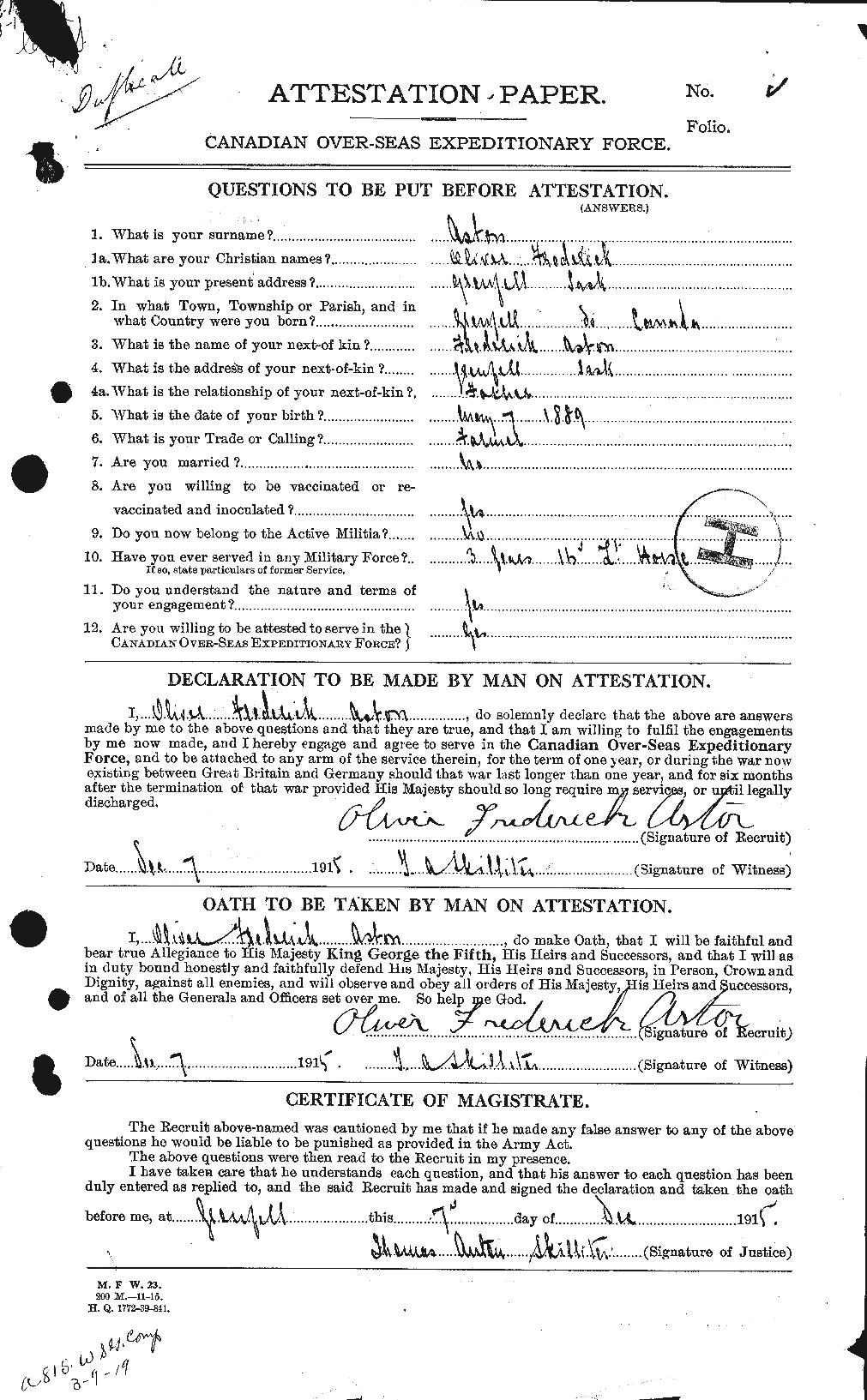 Personnel Records of the First World War - CEF 217092a