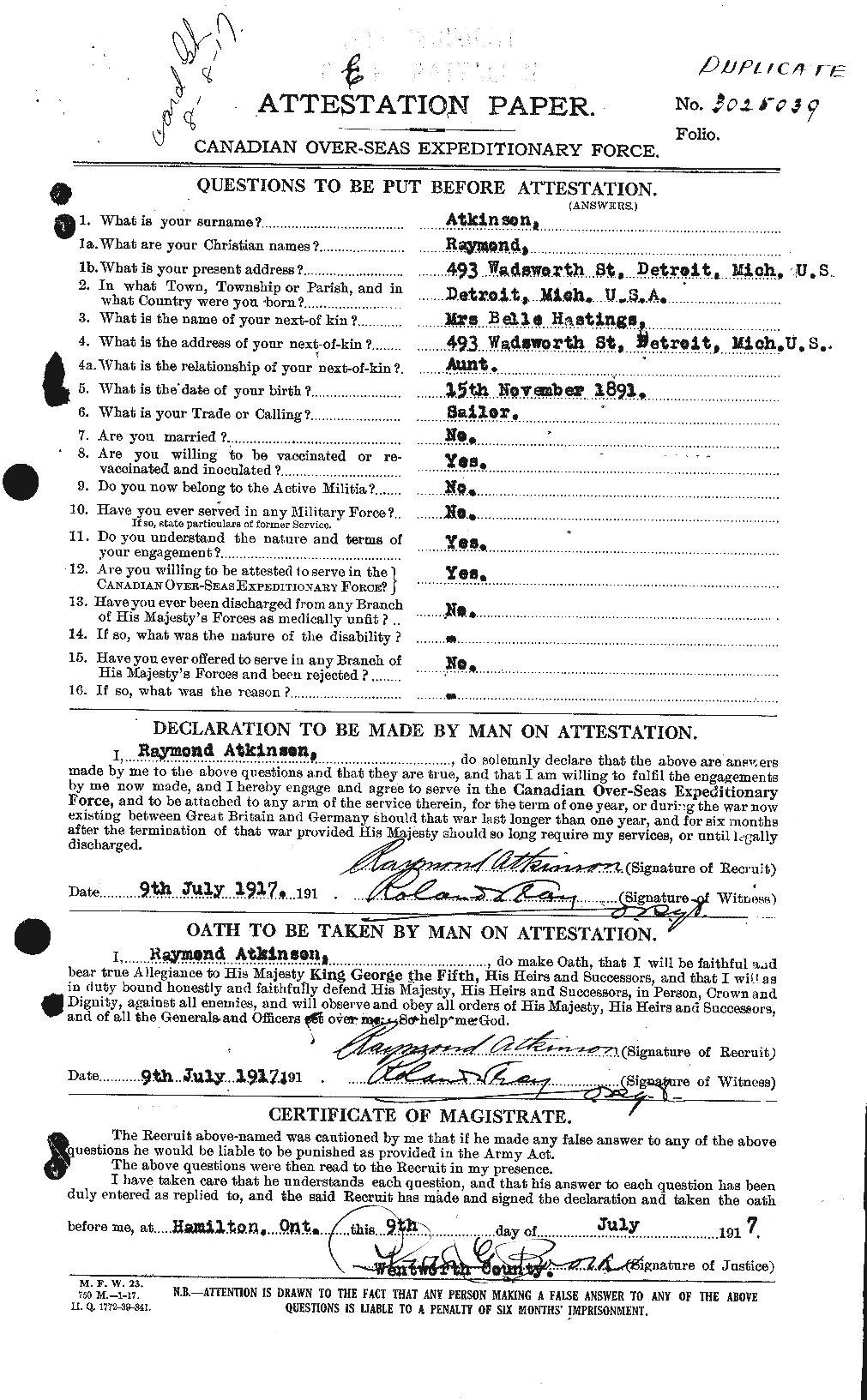 Personnel Records of the First World War - CEF 217251a