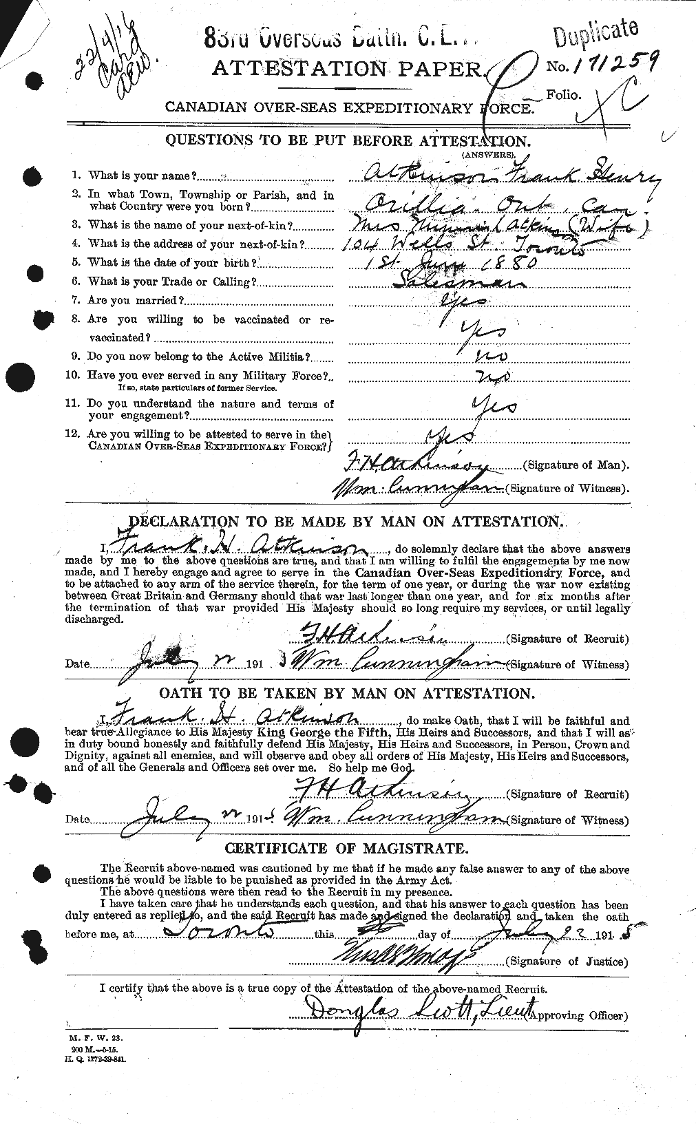 Personnel Records of the First World War - CEF 217469a