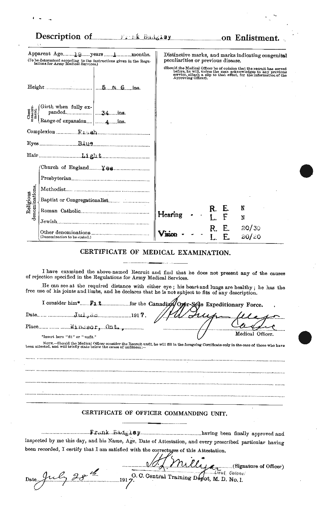 Dossiers du Personnel de la Première Guerre mondiale - CEC 217730b