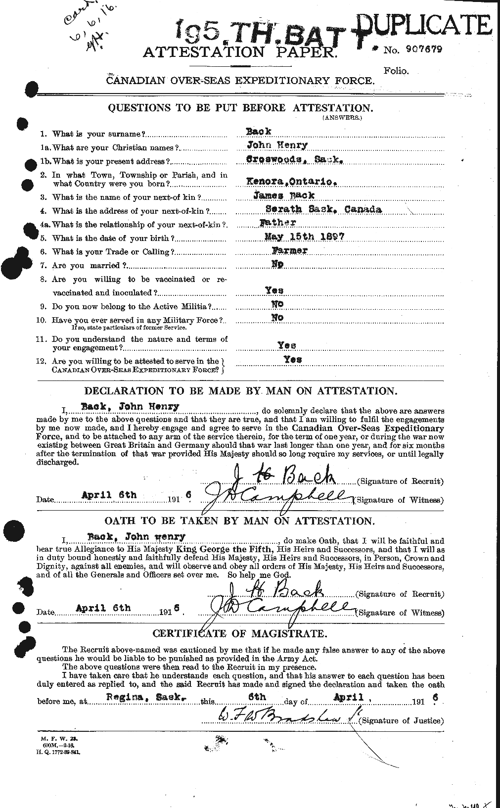 Dossiers du Personnel de la Première Guerre mondiale - CEC 218003a