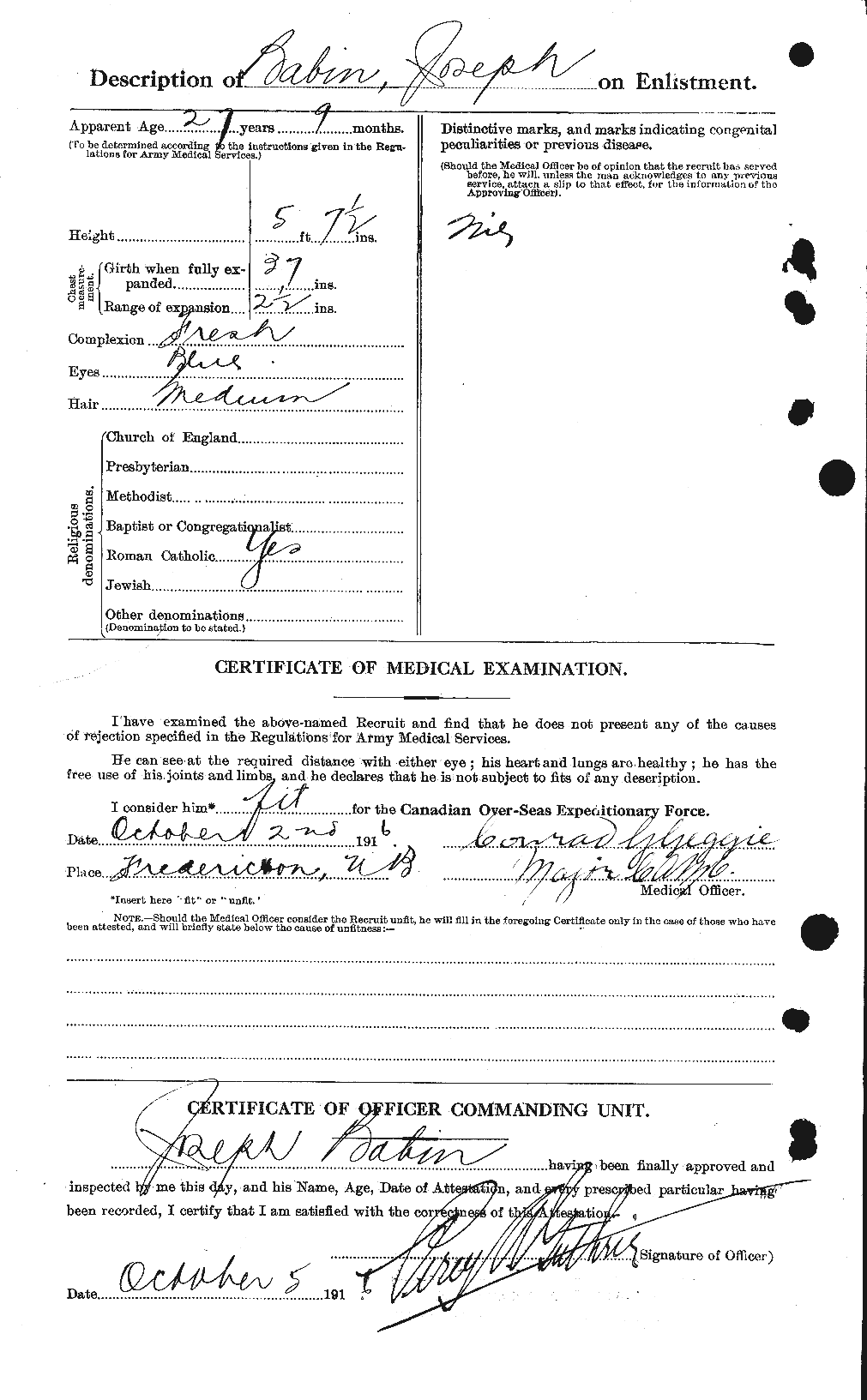 Dossiers du Personnel de la Première Guerre mondiale - CEC 218139b