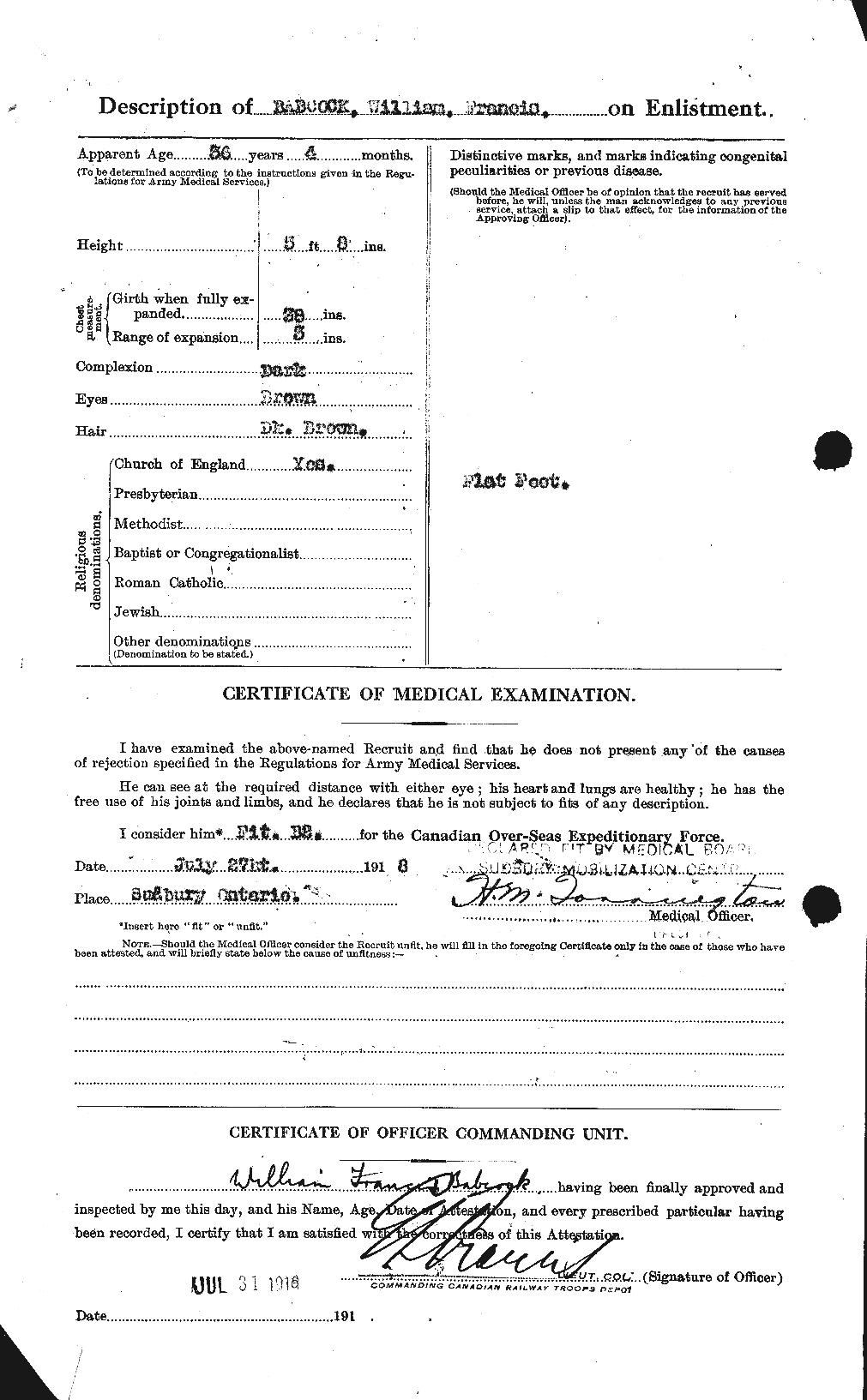 Dossiers du Personnel de la Première Guerre mondiale - CEC 218191b