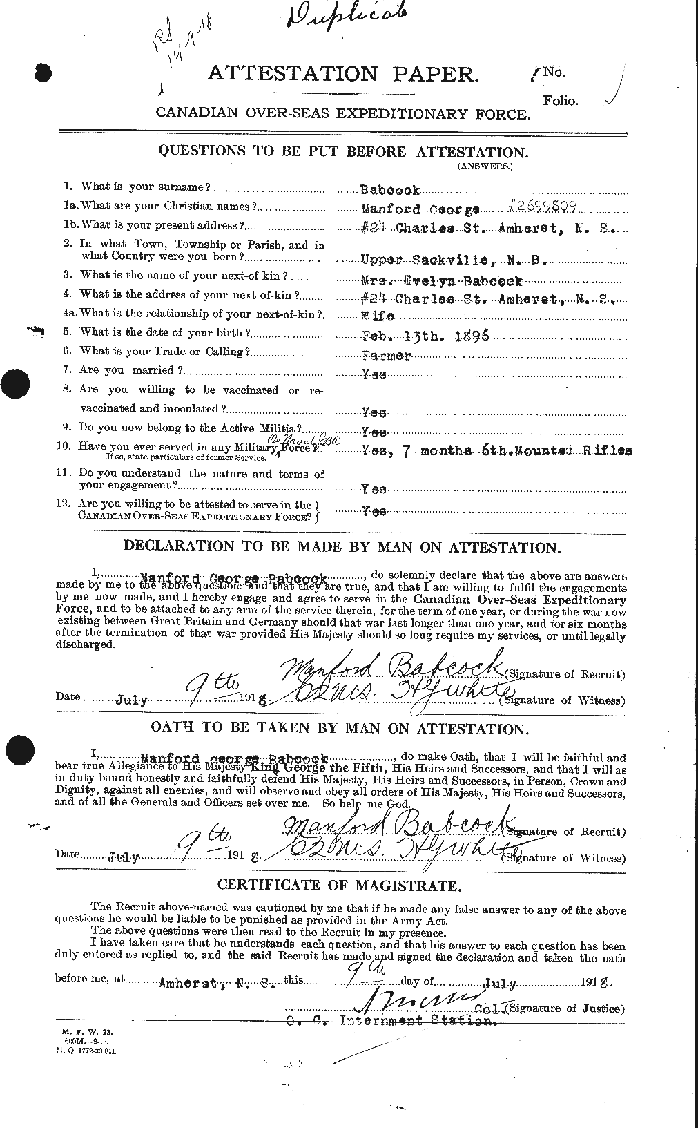 Personnel Records of the First World War - CEF 218219a