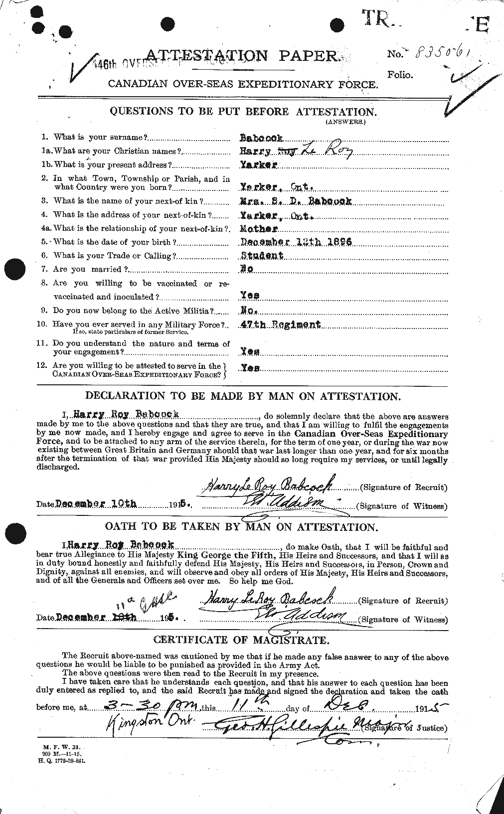 Personnel Records of the First World War - CEF 218237a