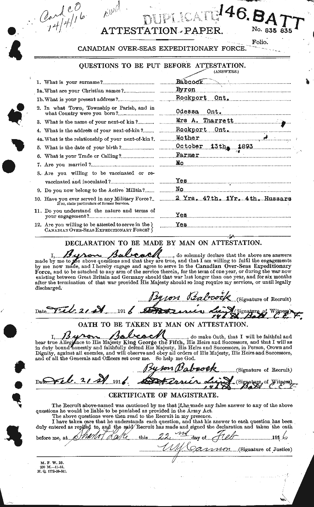 Personnel Records of the First World War - CEF 218257a