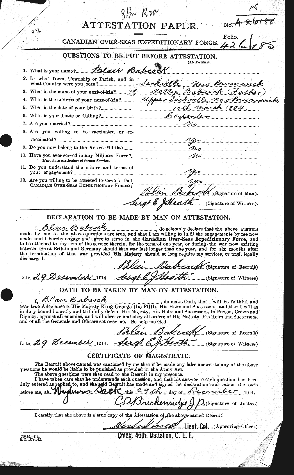 Personnel Records of the First World War - CEF 218258a