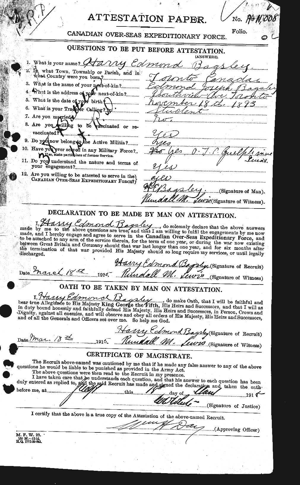 Personnel Records of the First World War - CEF 218498a