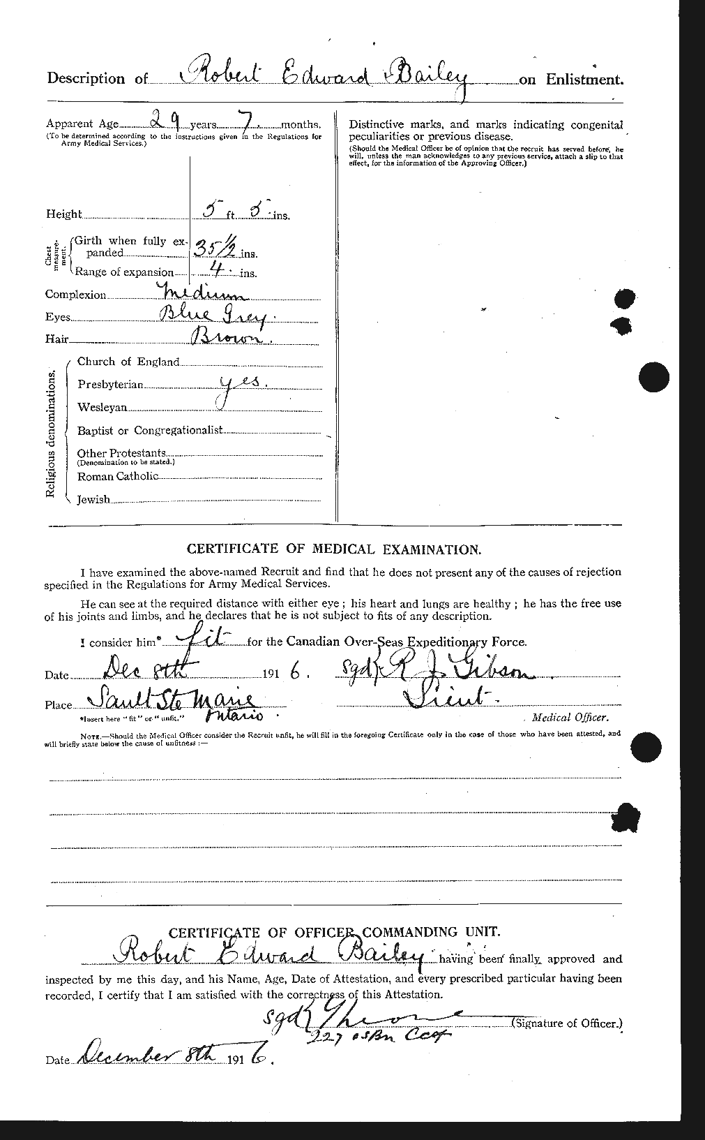 Dossiers du Personnel de la Première Guerre mondiale - CEC 218738b