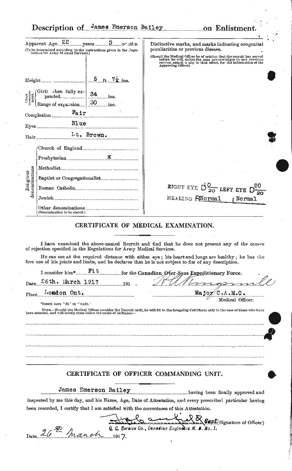 Dossiers du Personnel de la Première Guerre mondiale - CEC 218846b
