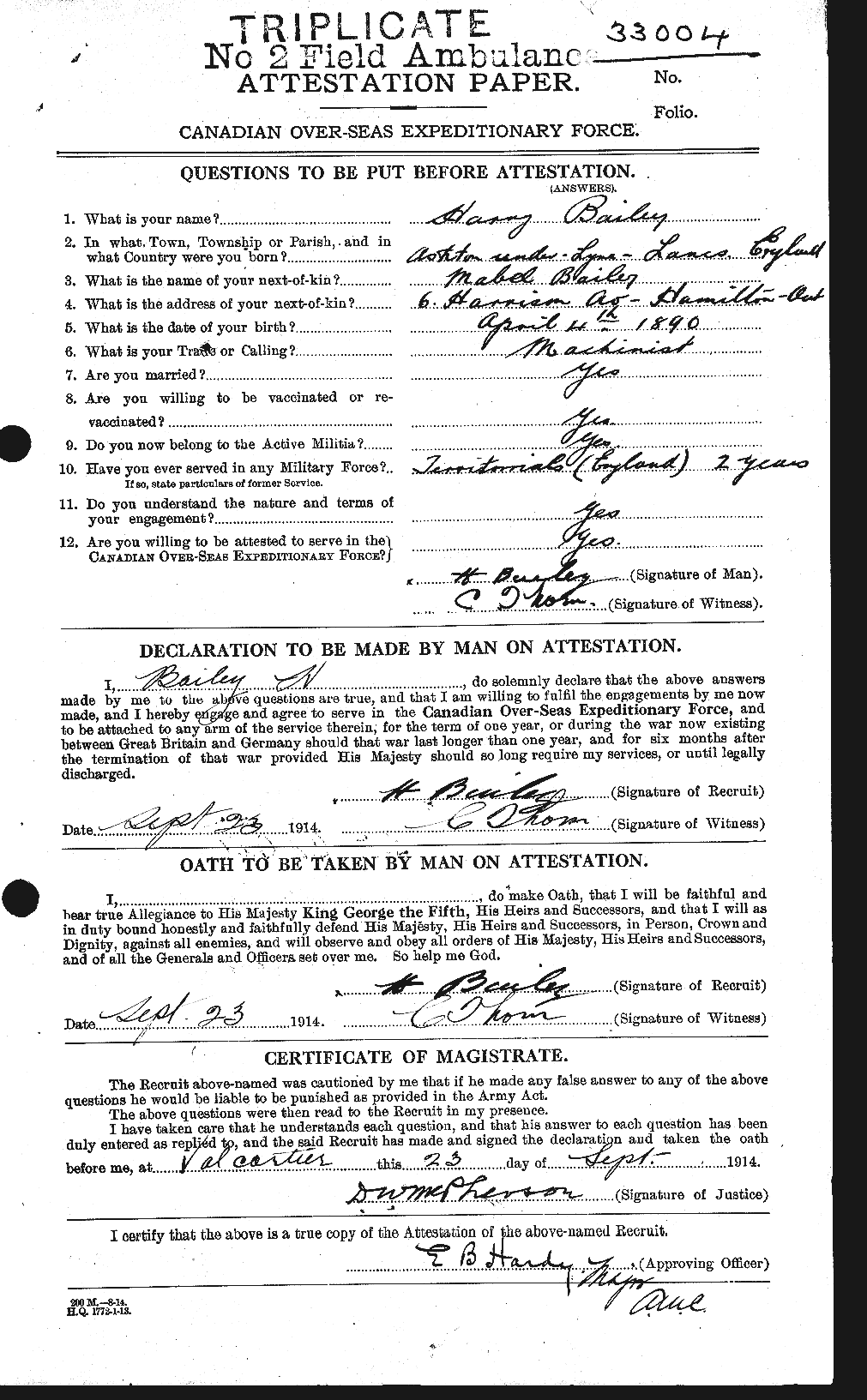 Personnel Records of the First World War - CEF 218909a