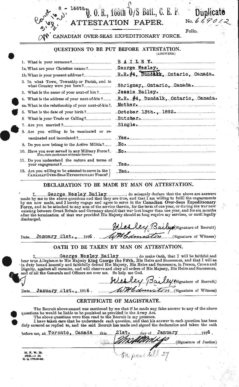 Dossiers du Personnel de la Première Guerre mondiale - CEC 218938a