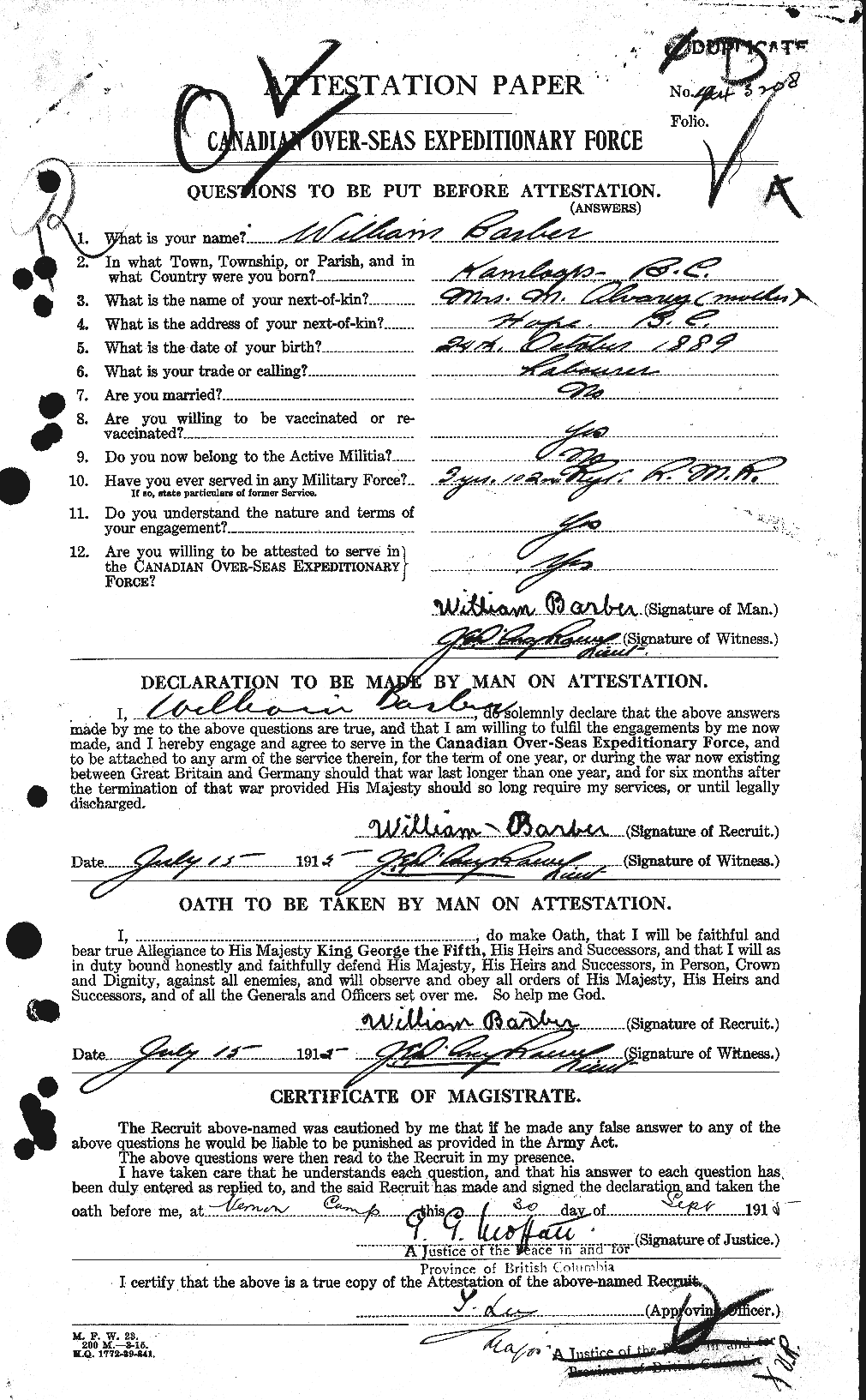 Personnel Records of the First World War - CEF 219023a