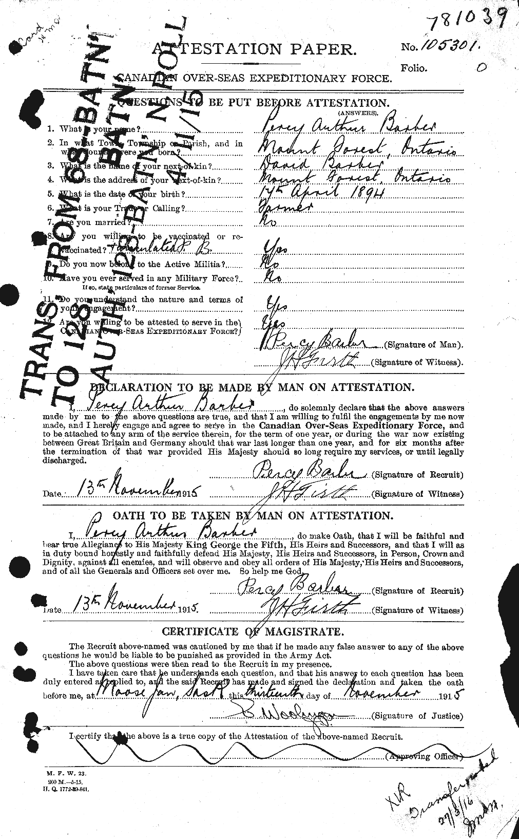 Personnel Records of the First World War - CEF 219059a