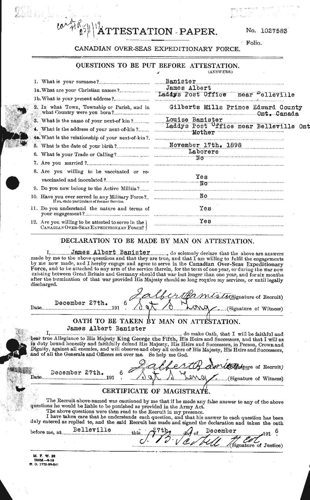Dossiers du Personnel de la Première Guerre mondiale - CEC 219302a