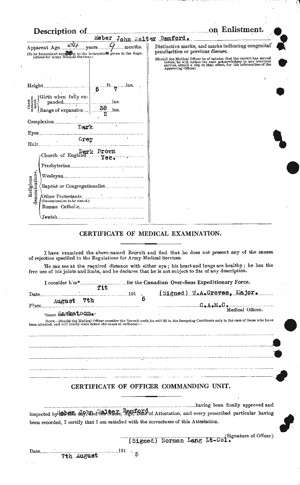 Dossiers du Personnel de la Première Guerre mondiale - CEC 219476b
