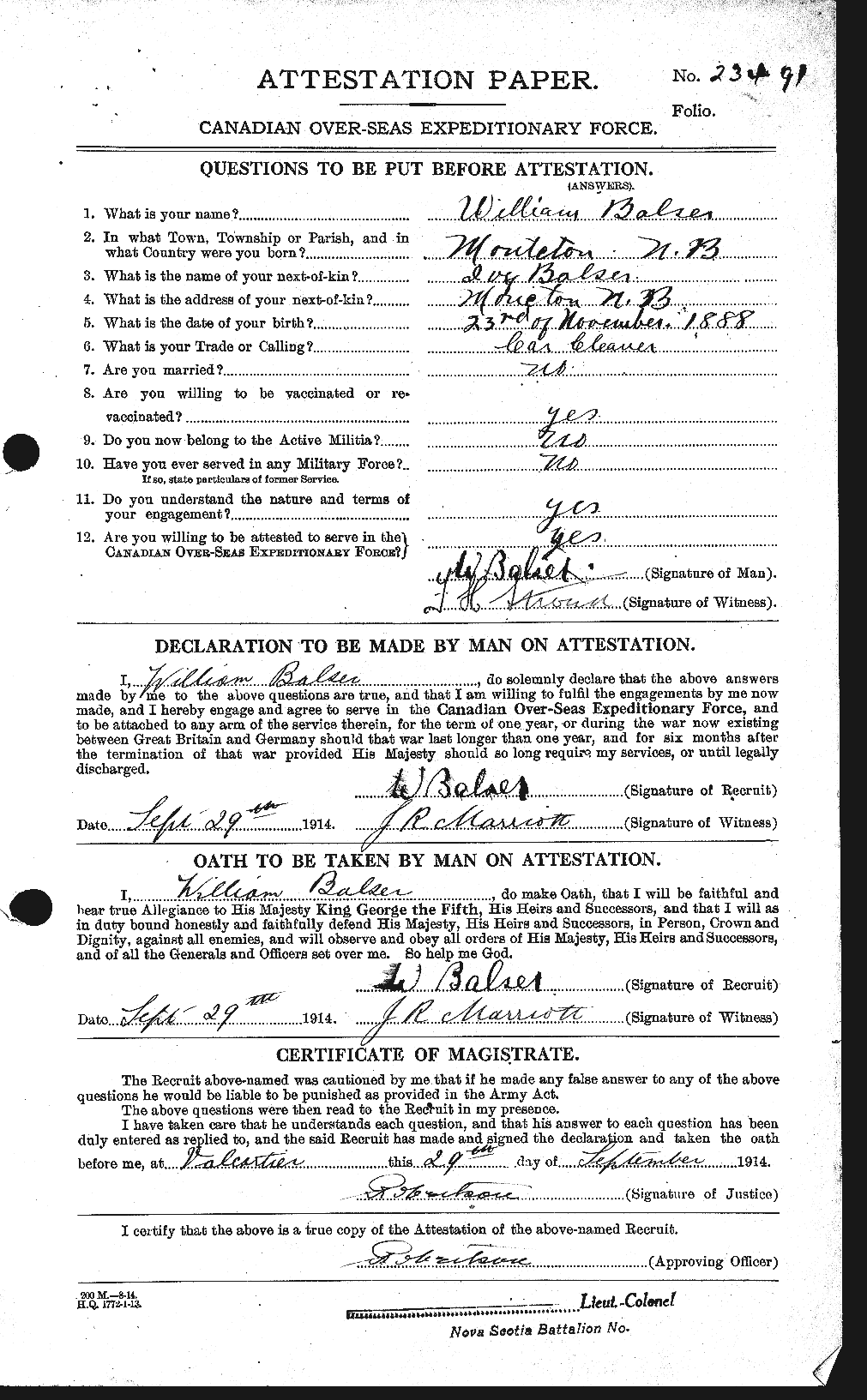 Dossiers du Personnel de la Première Guerre mondiale - CEC 219556a