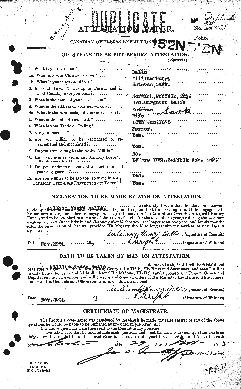 Dossiers du Personnel de la Première Guerre mondiale - CEC 219610a