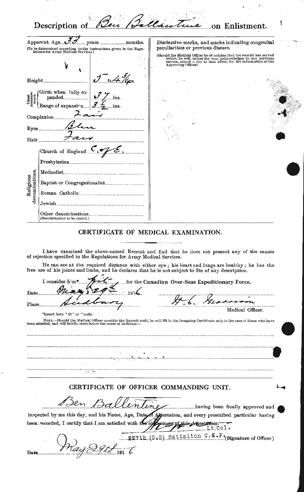 Dossiers du Personnel de la Première Guerre mondiale - CEC 219631b