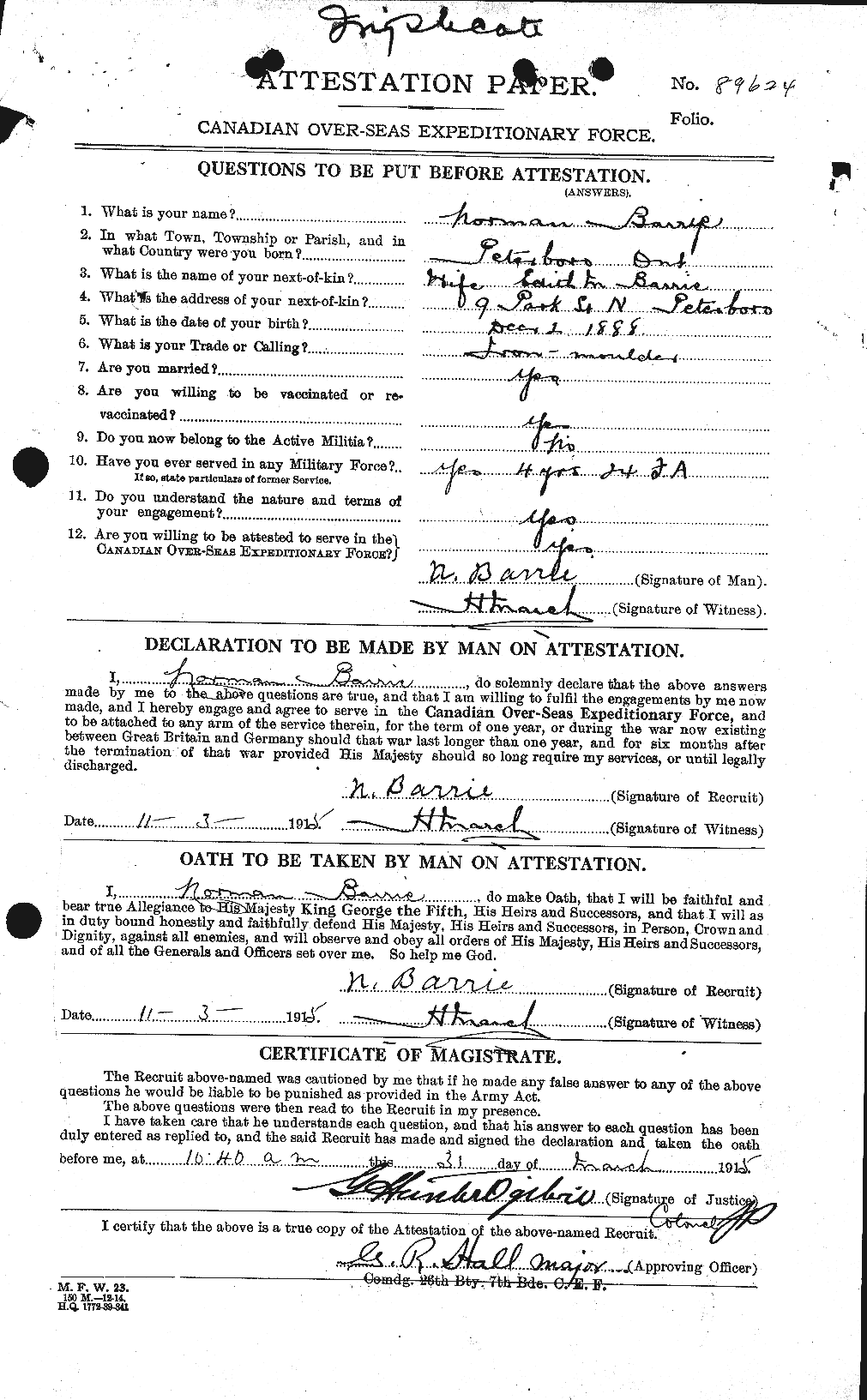 Personnel Records of the First World War - CEF 220030a