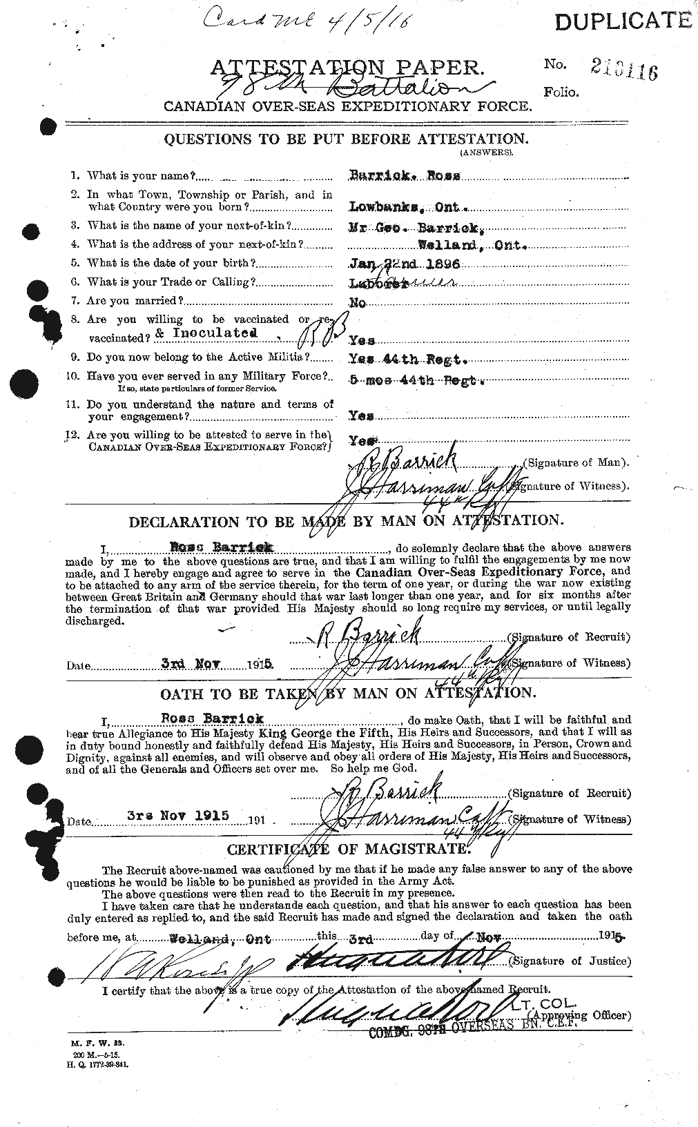 Personnel Records of the First World War - CEF 220059a