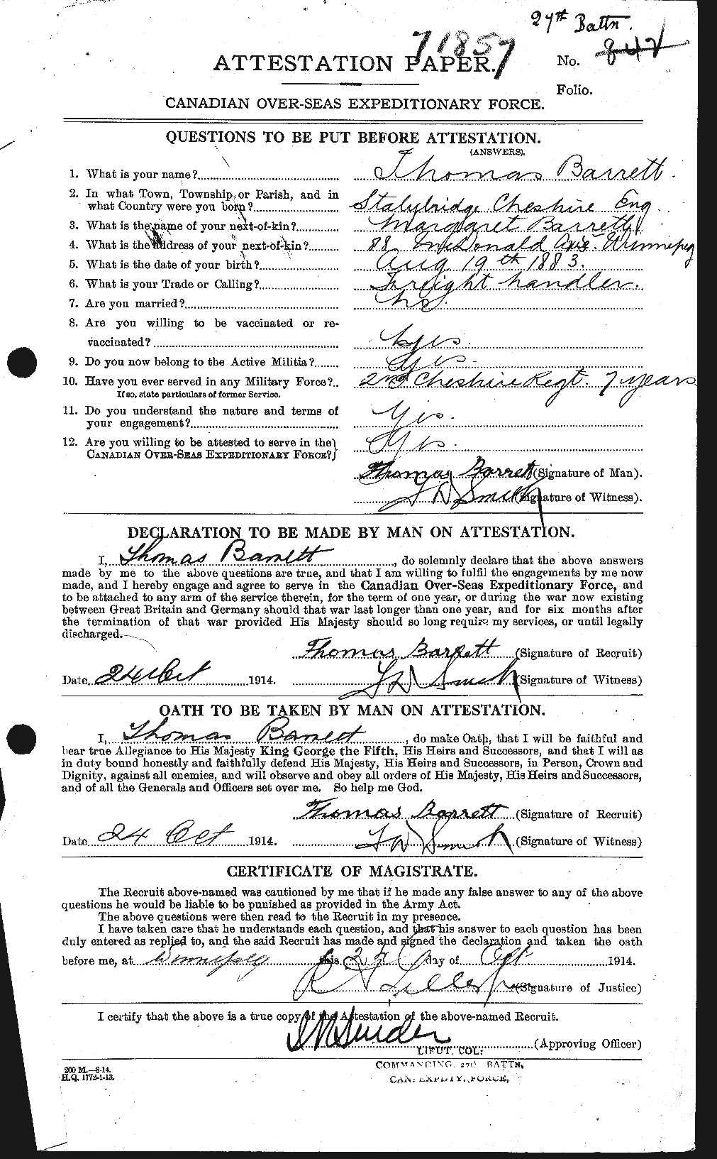 Personnel Records of the First World War - CEF 220171a