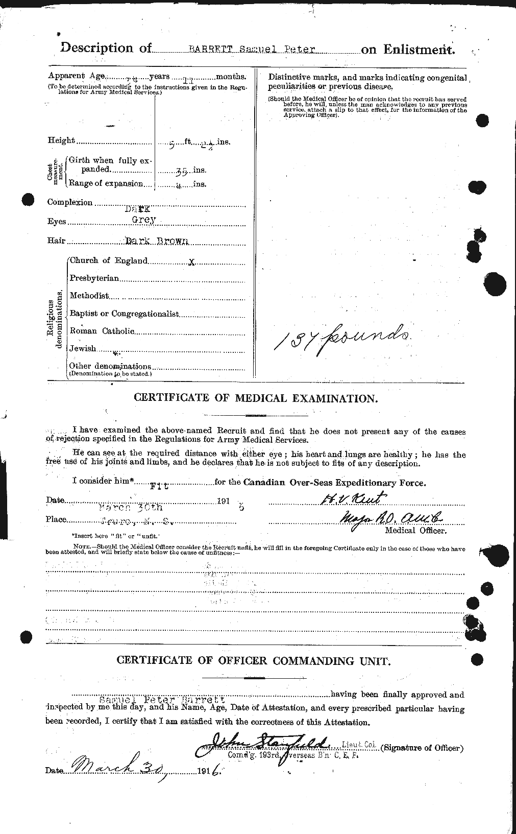 Personnel Records of the First World War - CEF 220182b
