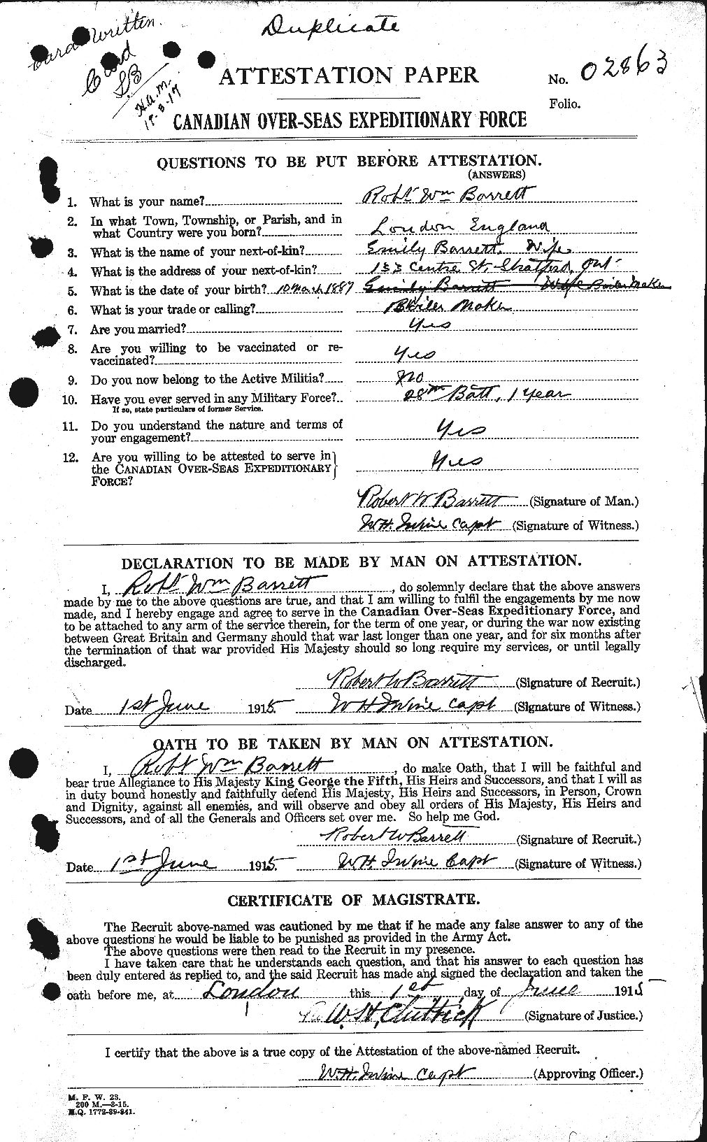 Personnel Records of the First World War - CEF 220189a