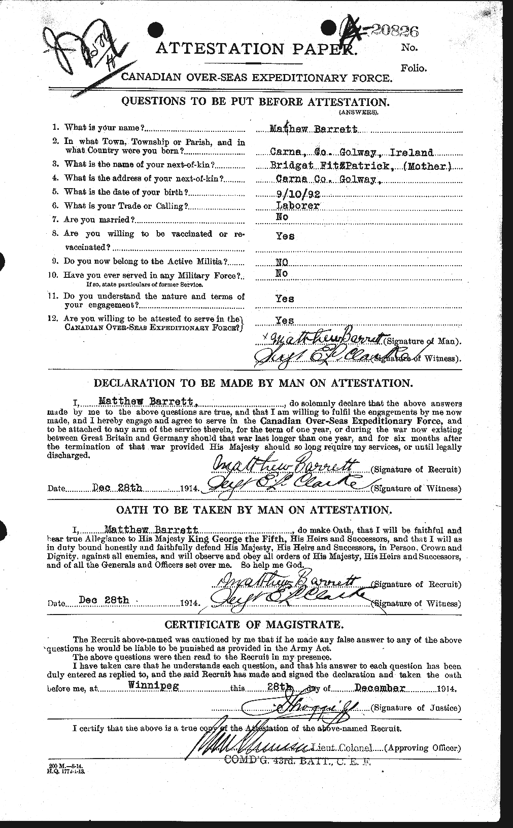 Personnel Records of the First World War - CEF 220218a
