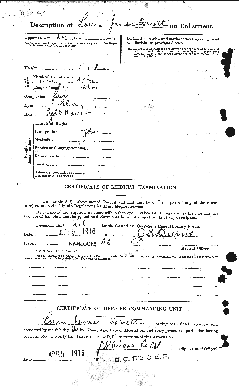 Dossiers du Personnel de la Première Guerre mondiale - CEC 220220b