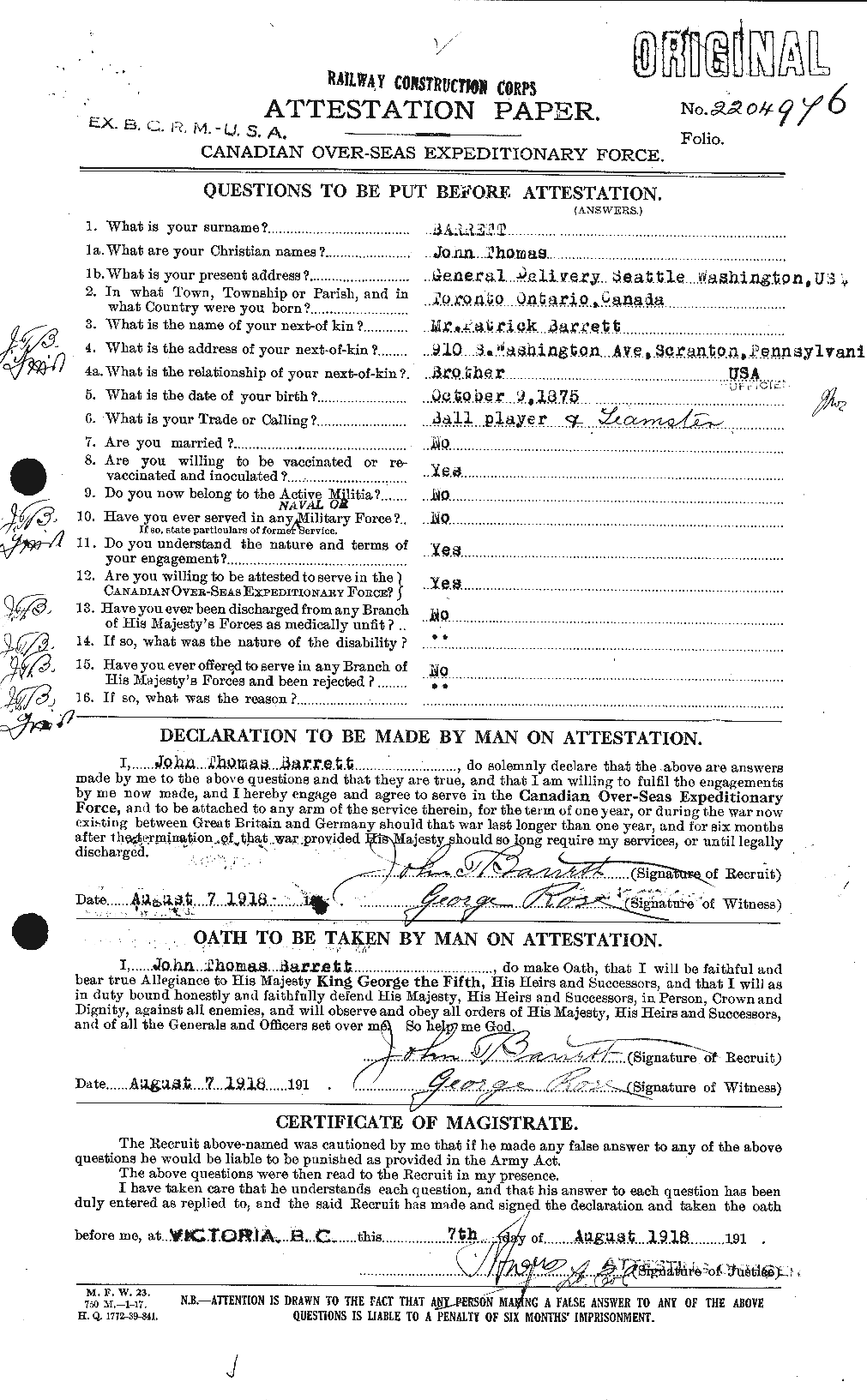 Personnel Records of the First World War - CEF 220239a
