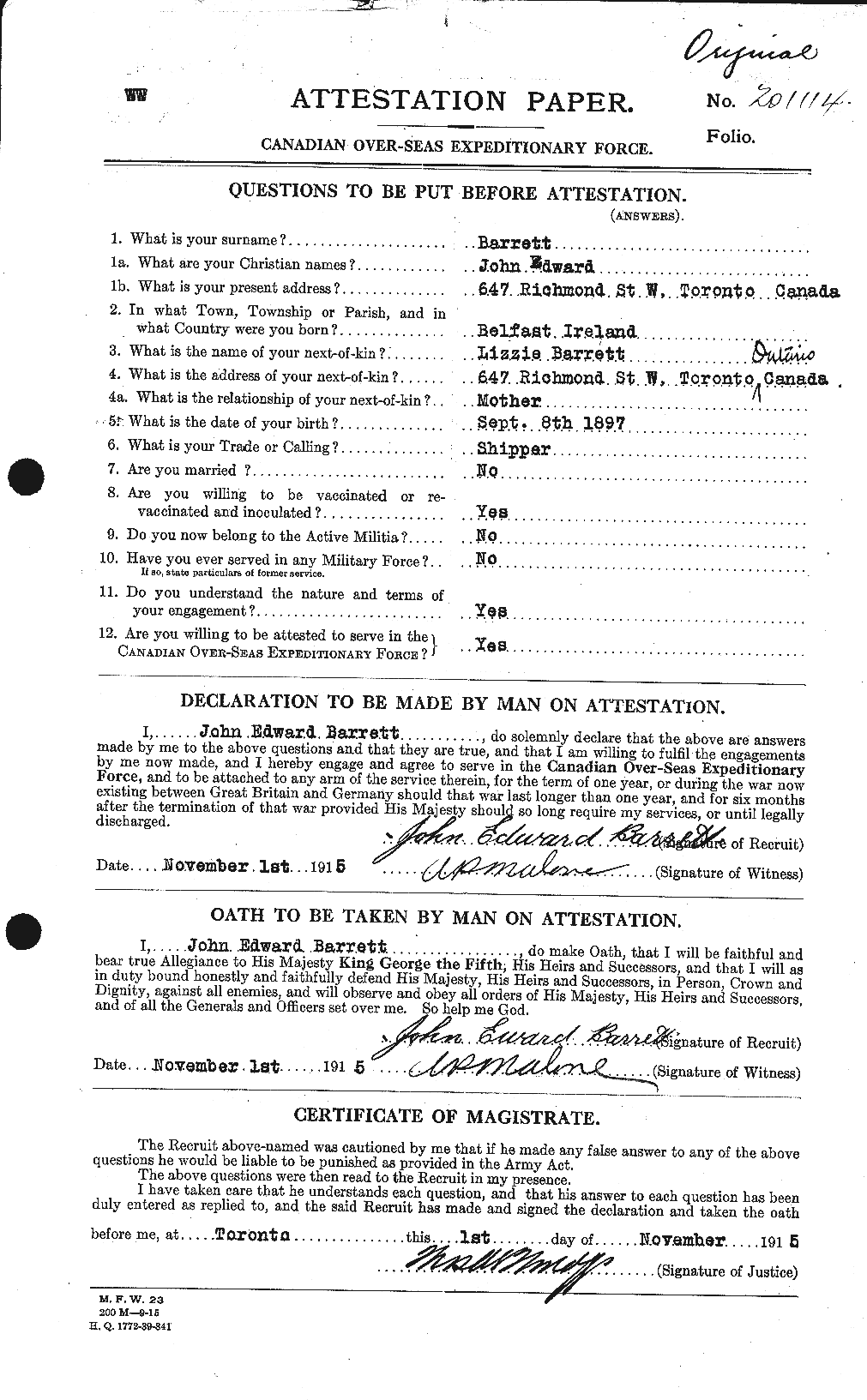 Personnel Records of the First World War - CEF 220246a