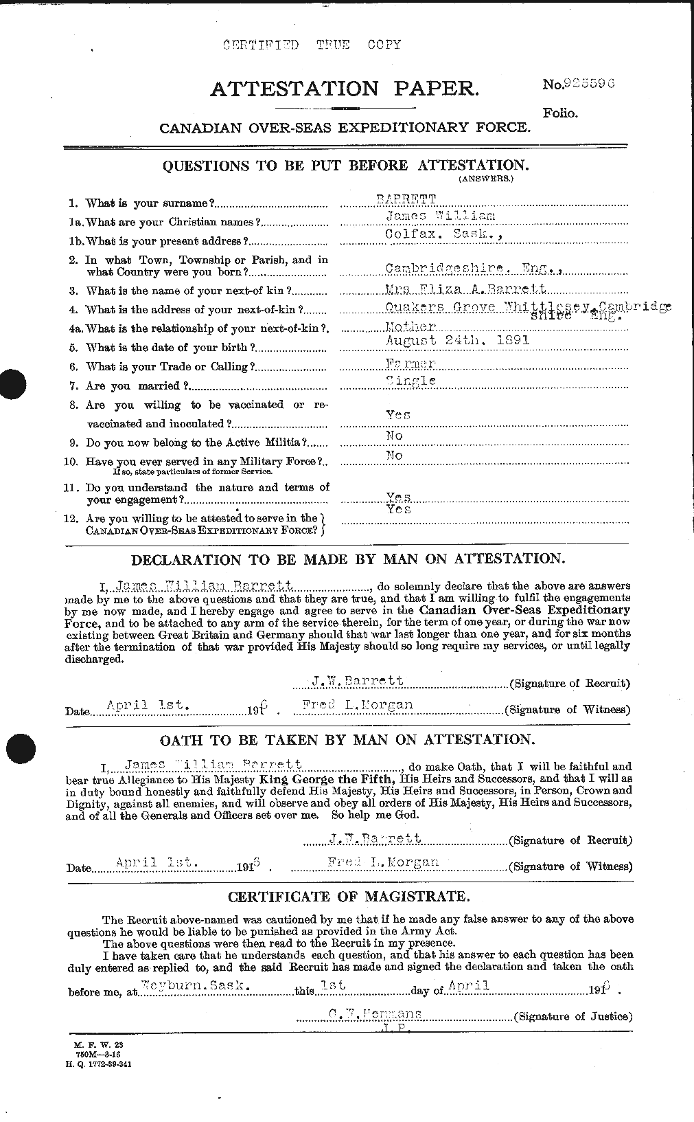 Personnel Records of the First World War - CEF 220258a
