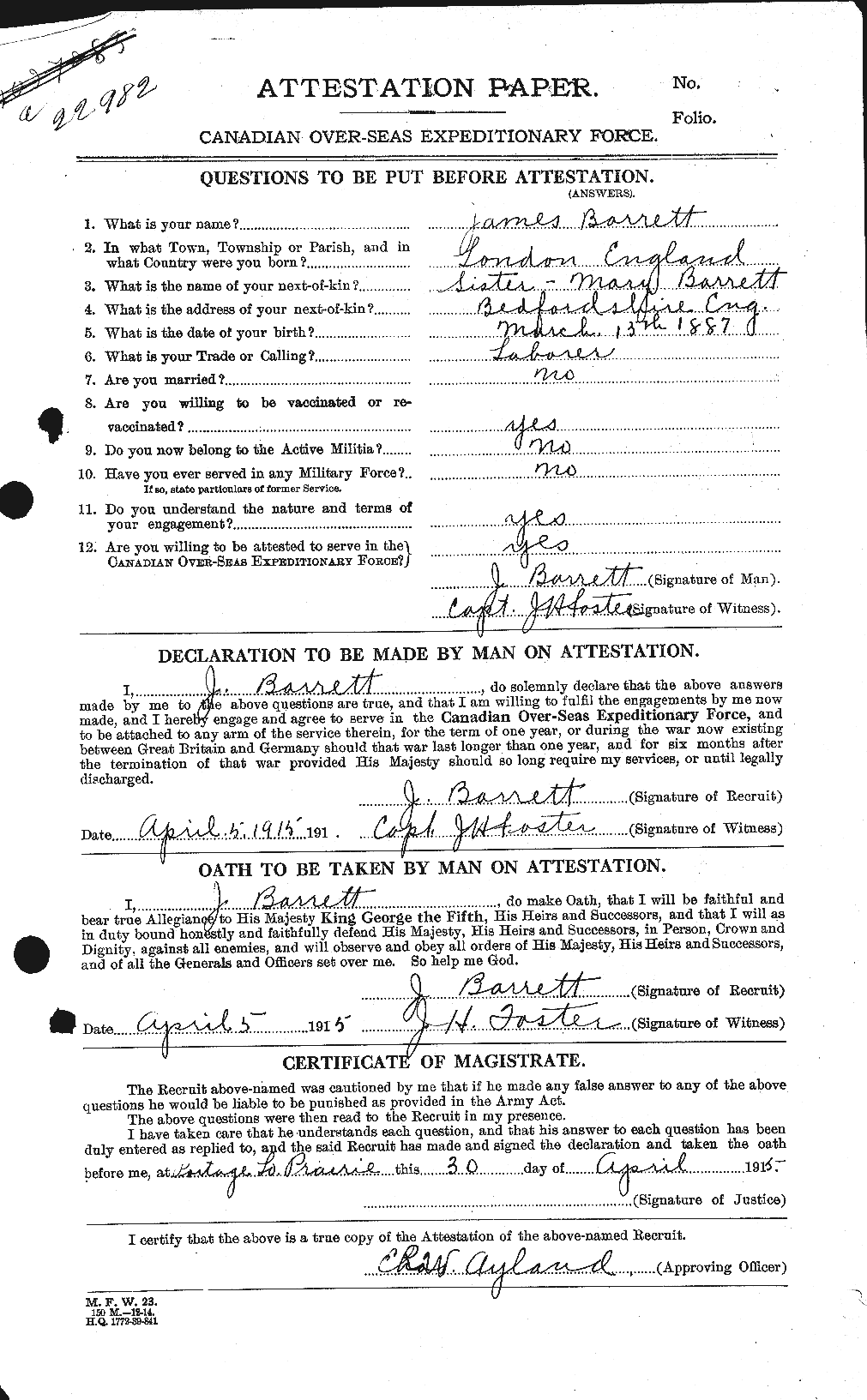Personnel Records of the First World War - CEF 220264a
