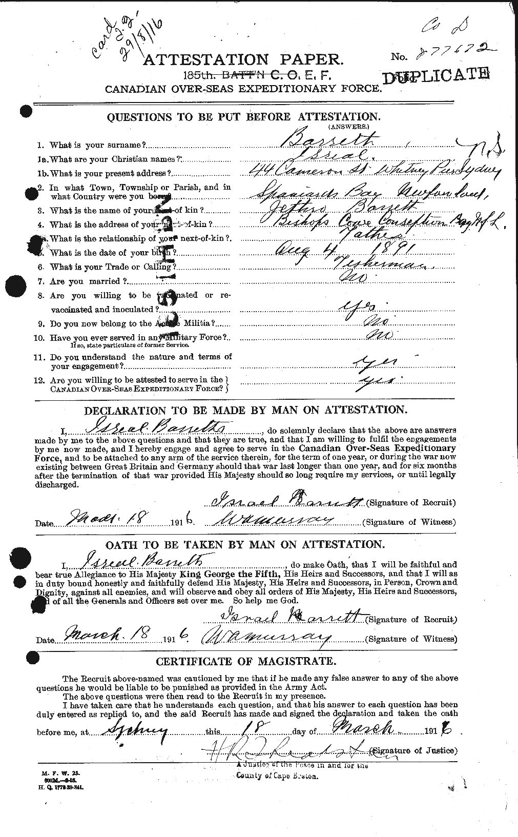 Personnel Records of the First World War - CEF 220269a
