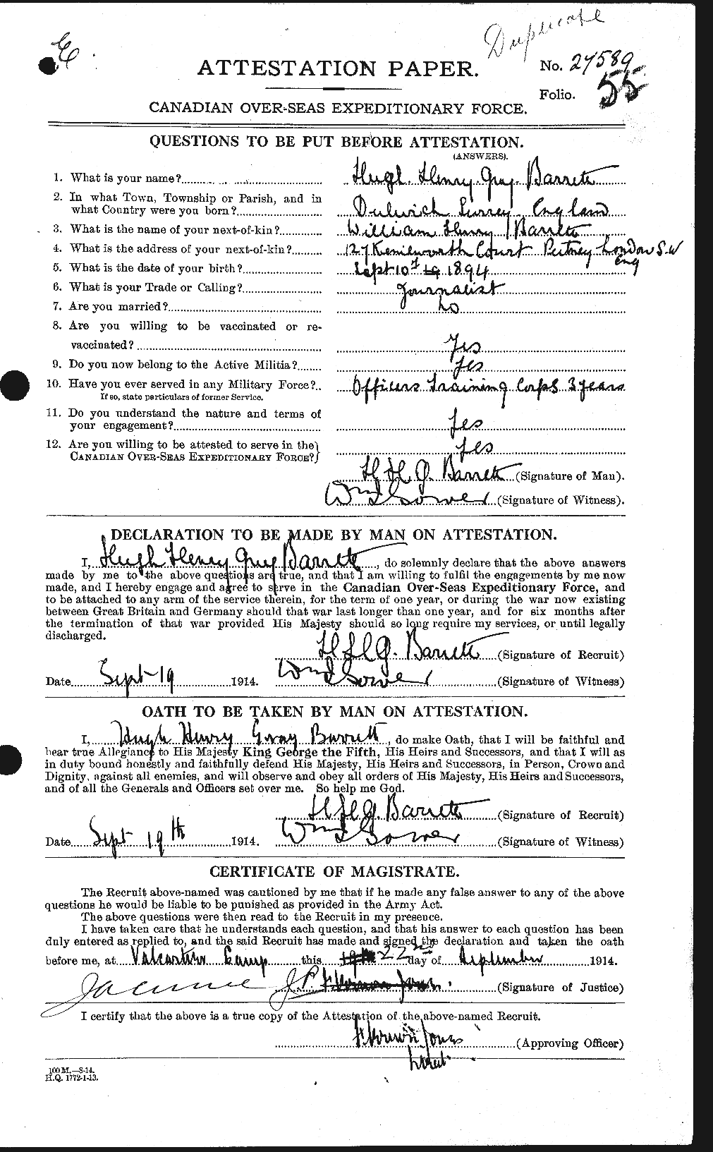 Personnel Records of the First World War - CEF 220272a
