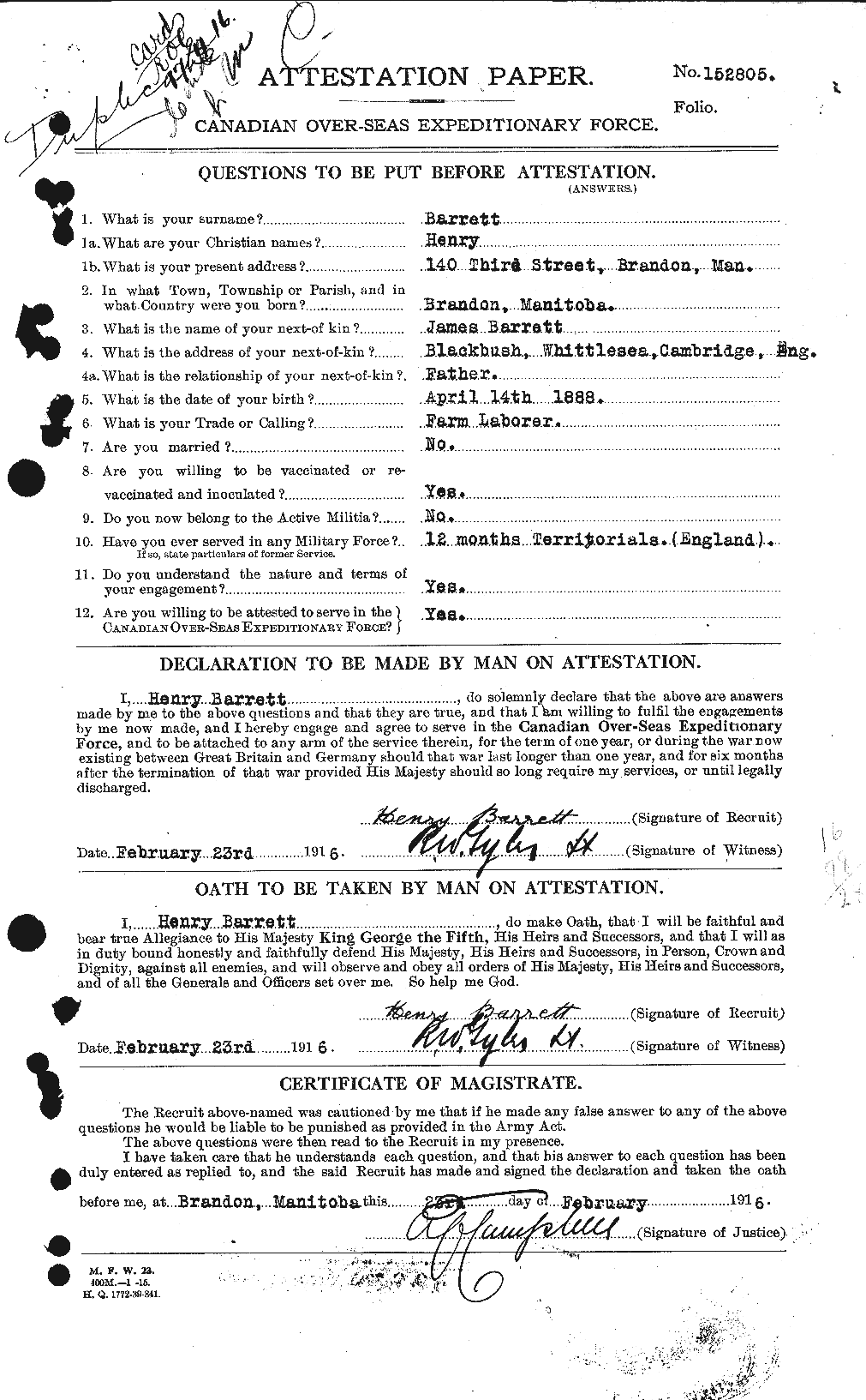 Personnel Records of the First World War - CEF 220283a