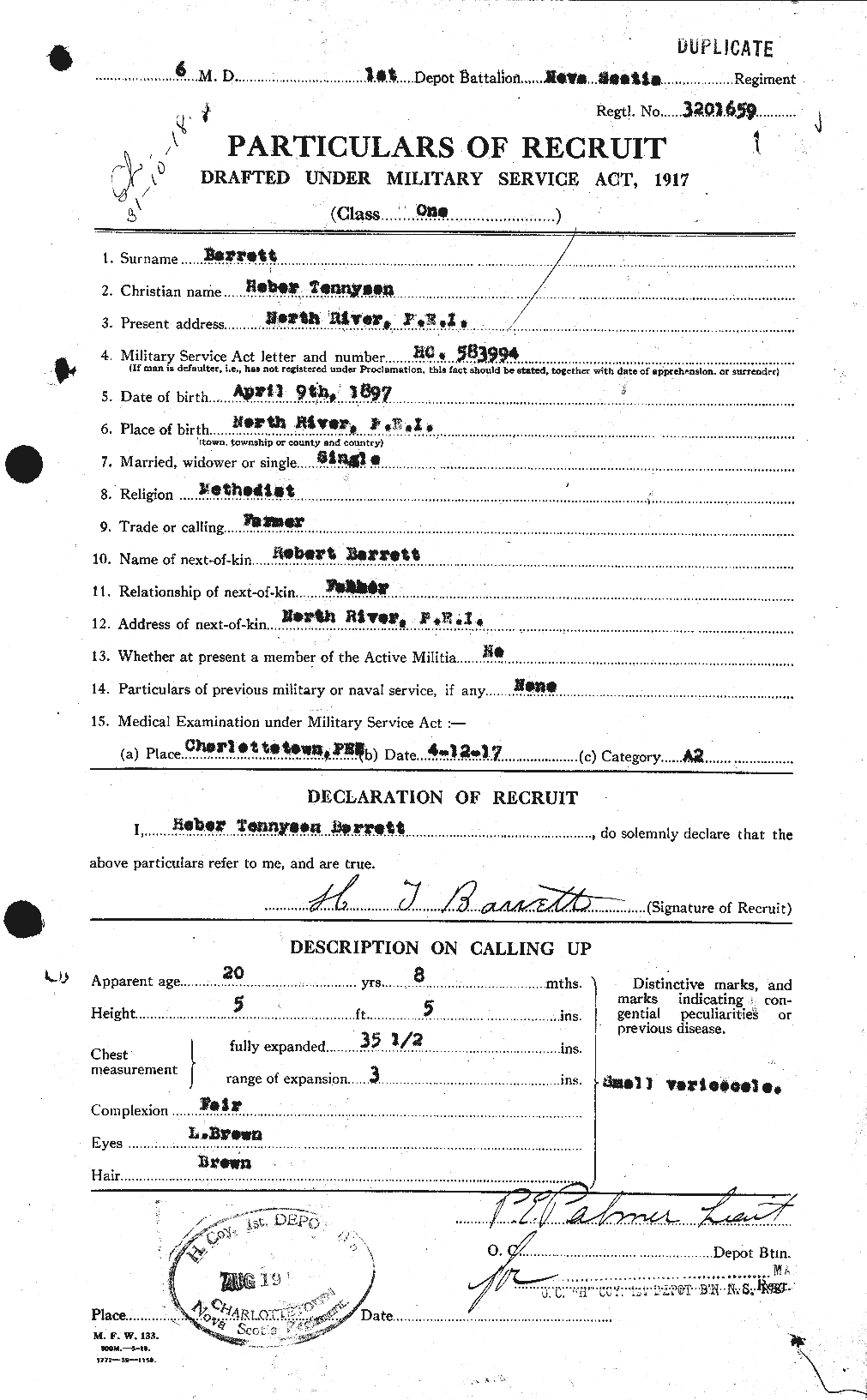 Dossiers du Personnel de la Première Guerre mondiale - CEC 220286a