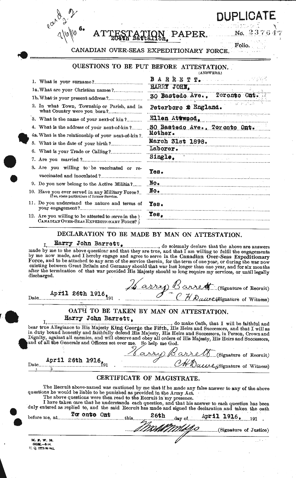 Personnel Records of the First World War - CEF 220290a