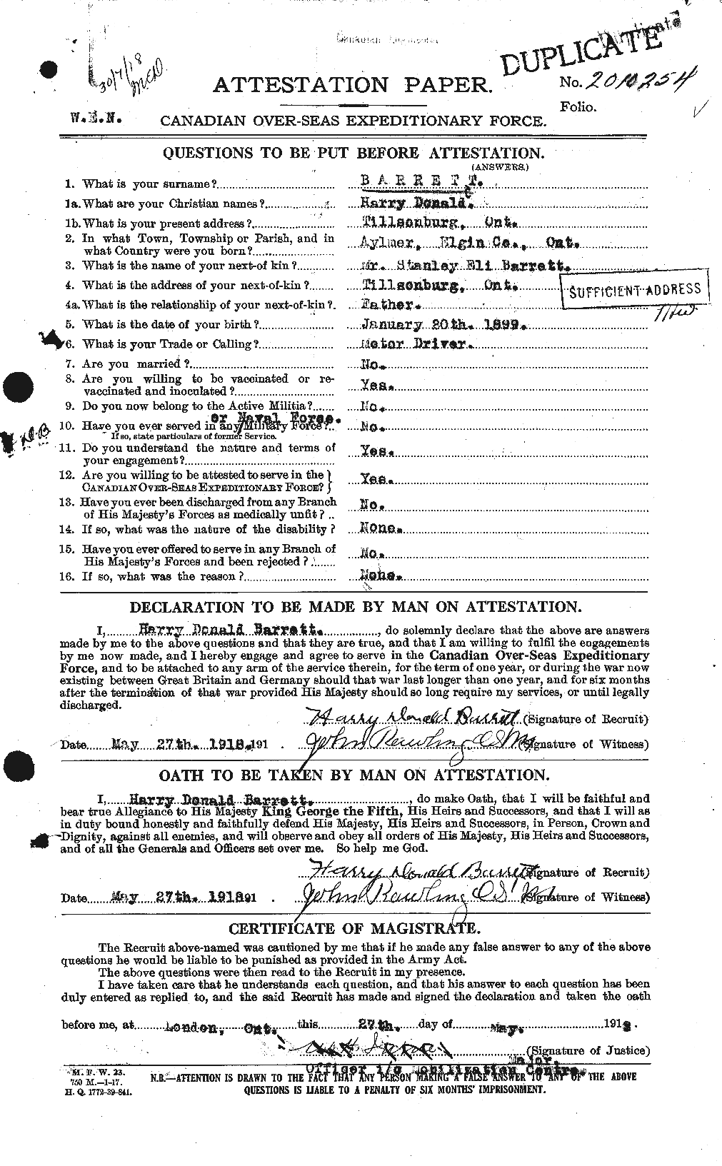 Personnel Records of the First World War - CEF 220291a