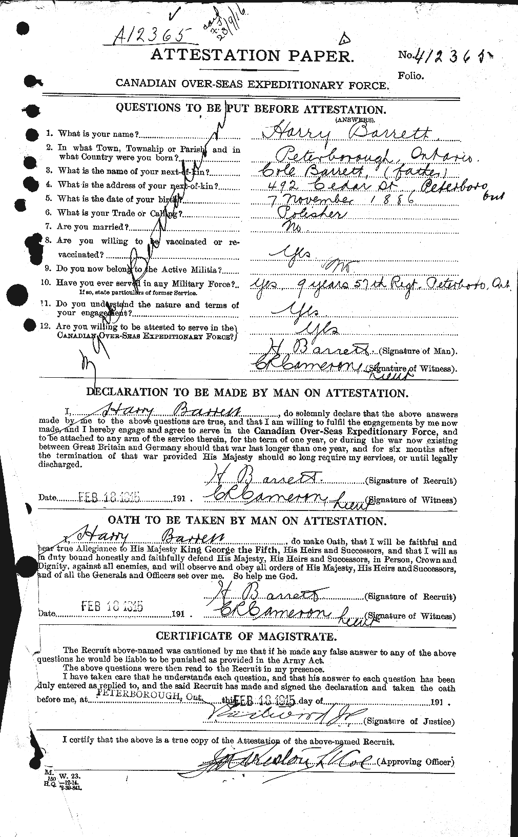 Personnel Records of the First World War - CEF 220294a