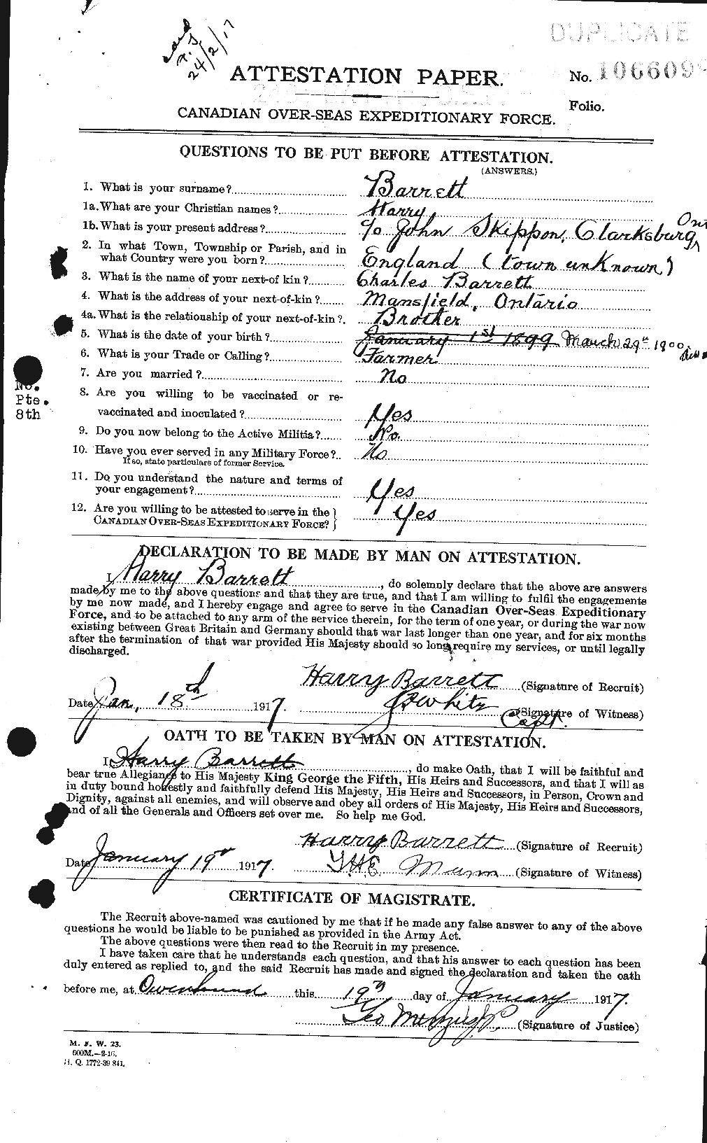 Personnel Records of the First World War - CEF 220296a