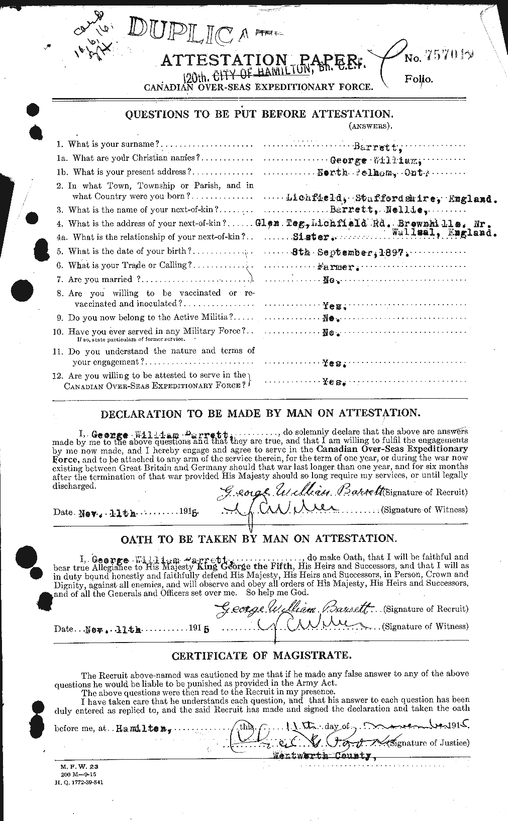 Personnel Records of the First World War - CEF 220307a