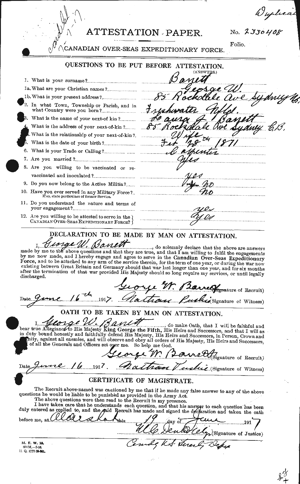 Personnel Records of the First World War - CEF 220312a