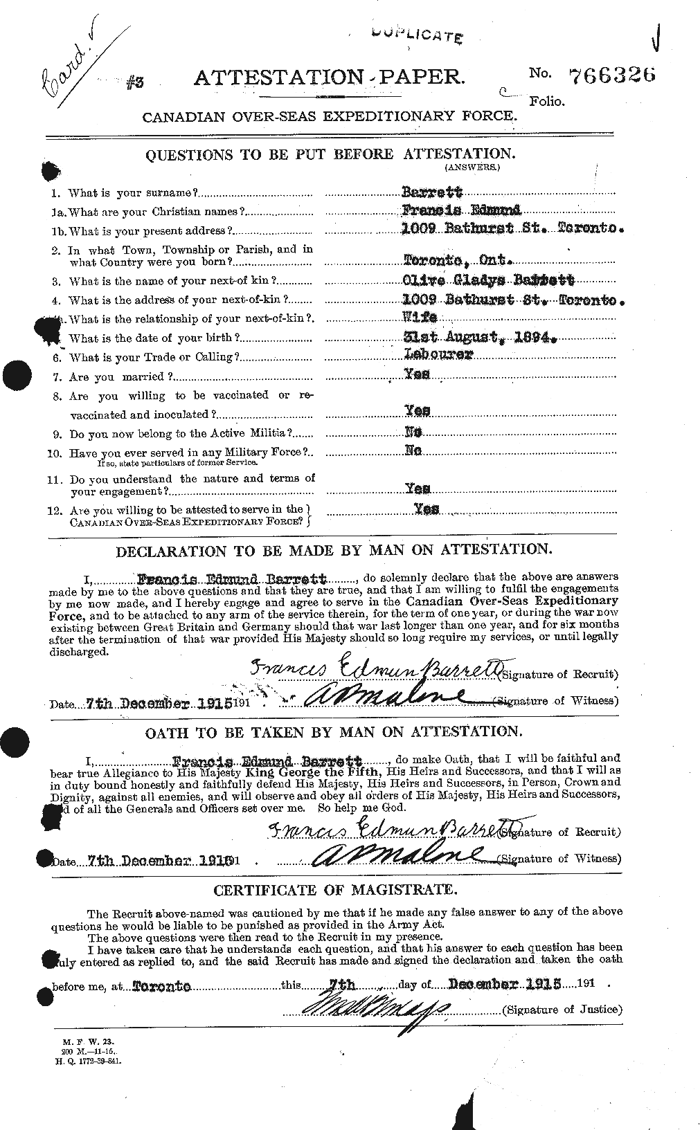 Personnel Records of the First World War - CEF 220337a
