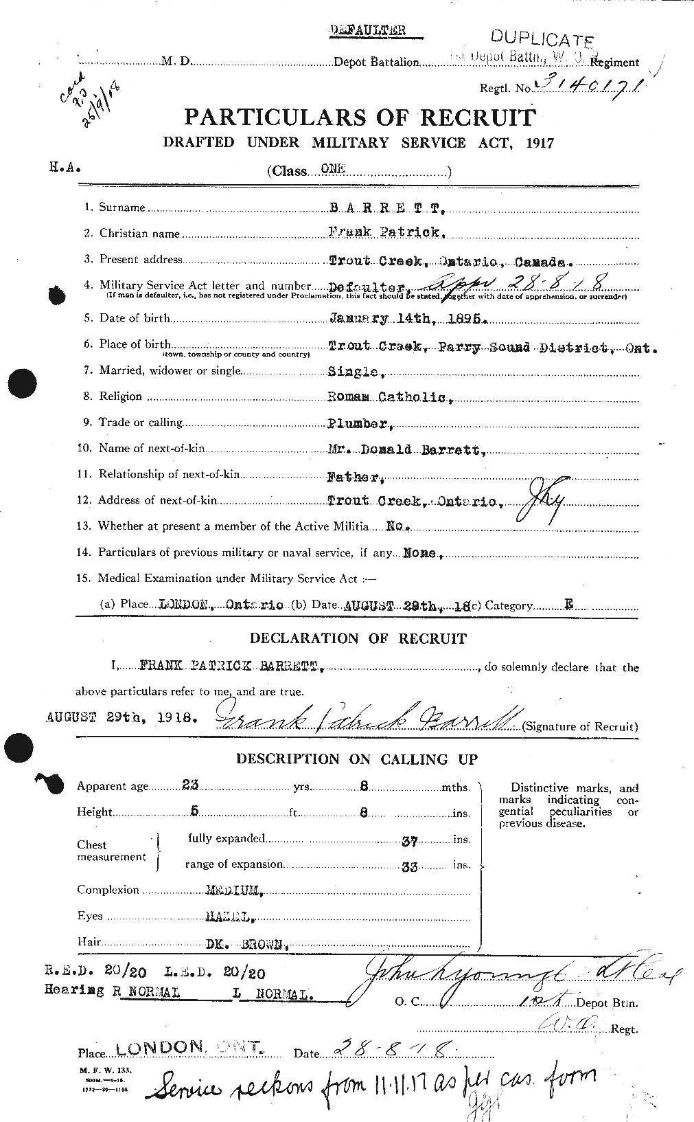 Personnel Records of the First World War - CEF 220338a