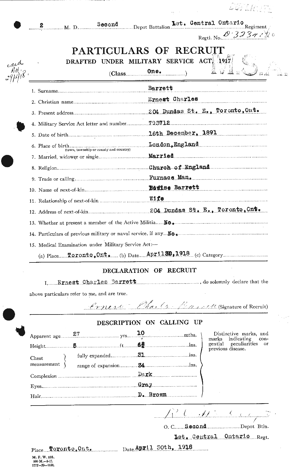 Personnel Records of the First World War - CEF 220346a