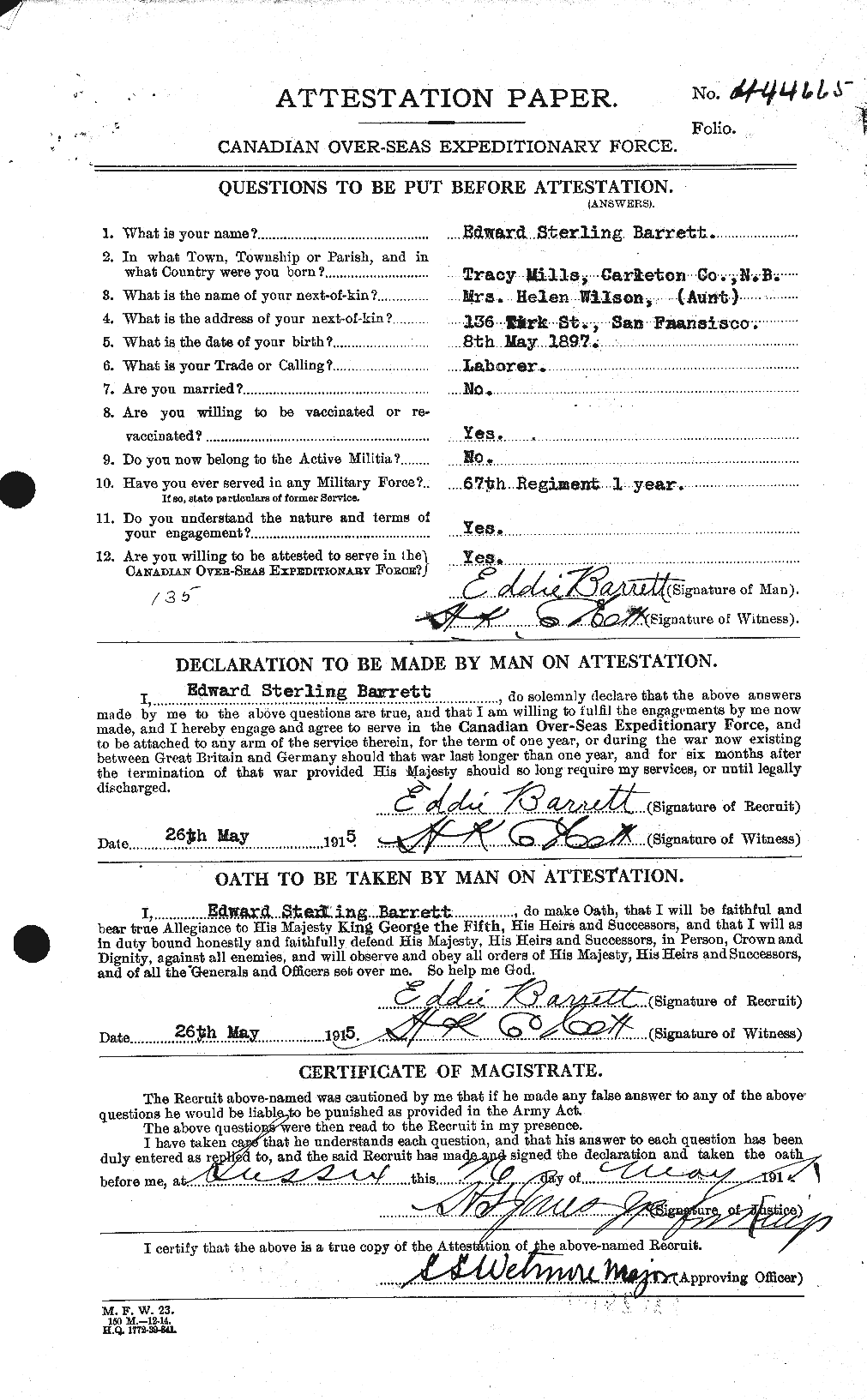 Personnel Records of the First World War - CEF 220357a